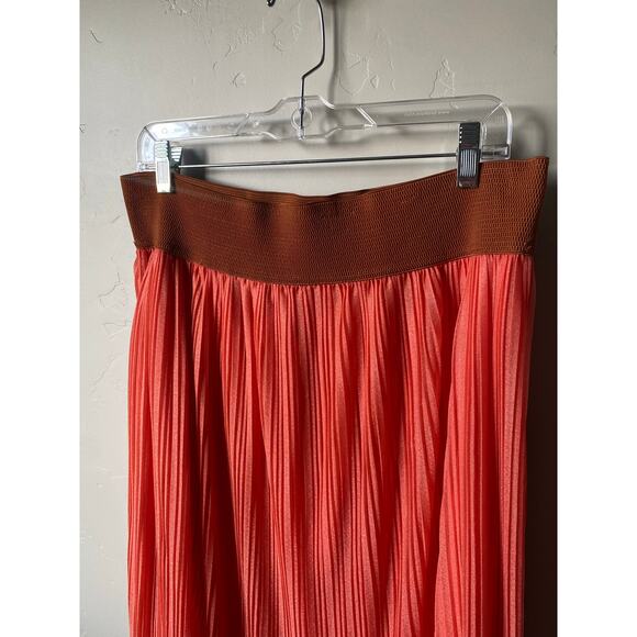Rachel Rose Orange Pleated Thick Elastic Waistband Pull On Chiffon Midi Skirt - Picture 3 of 7